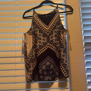 Chic Geometric Strapy Blouse - Blue and Cream